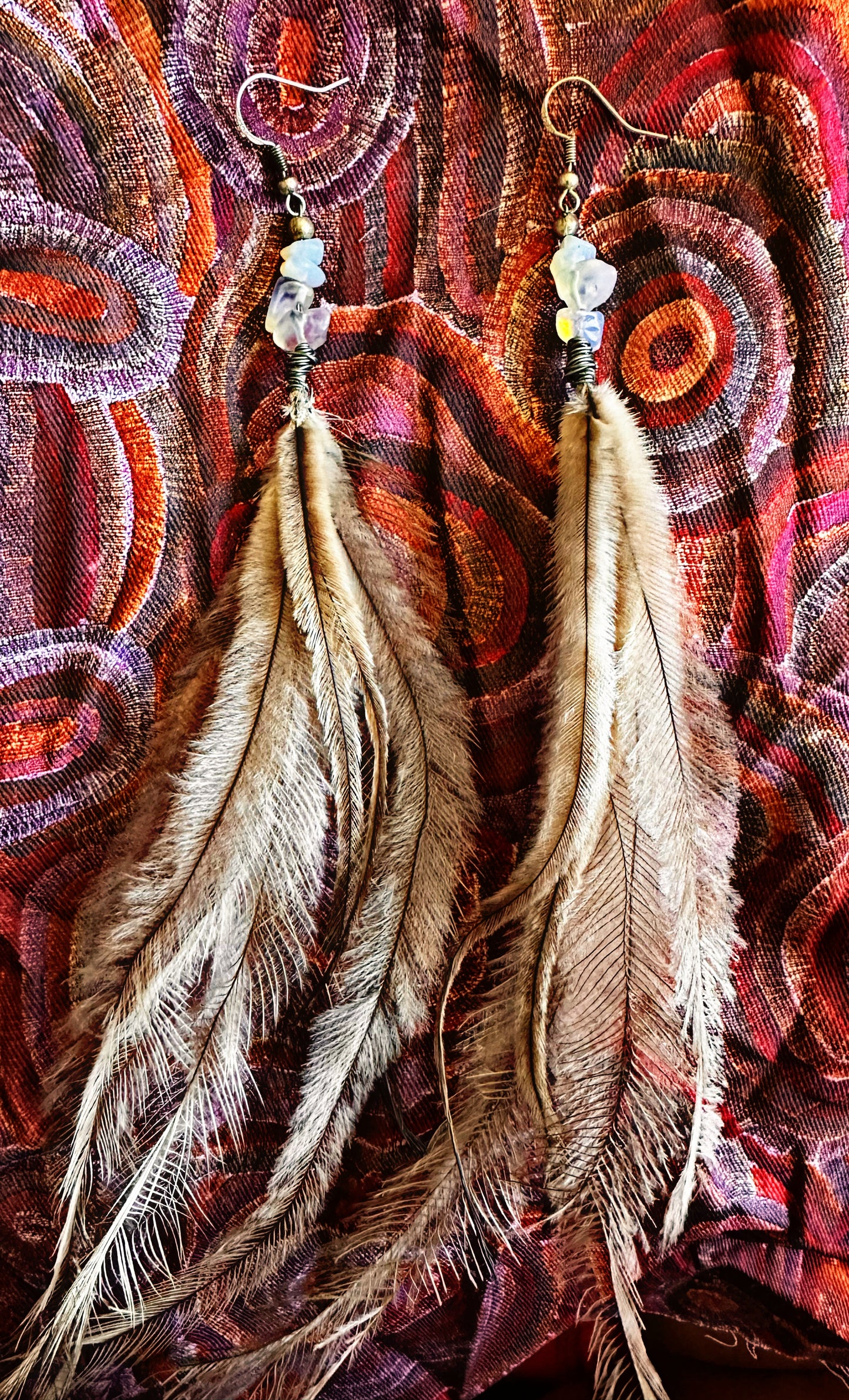 Opalite Emu Feather Earrings