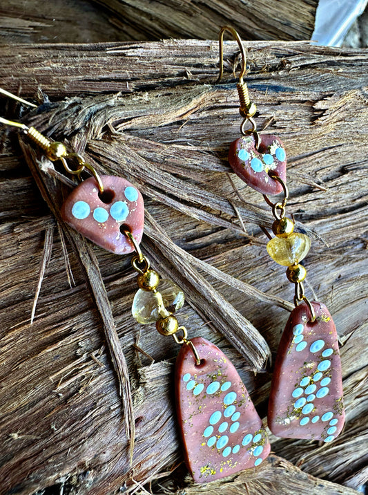 Water holes Poly Clay Earrings with Citrine
