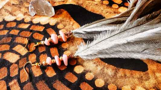 Pink Opal Gold/Copper Emu Earrings