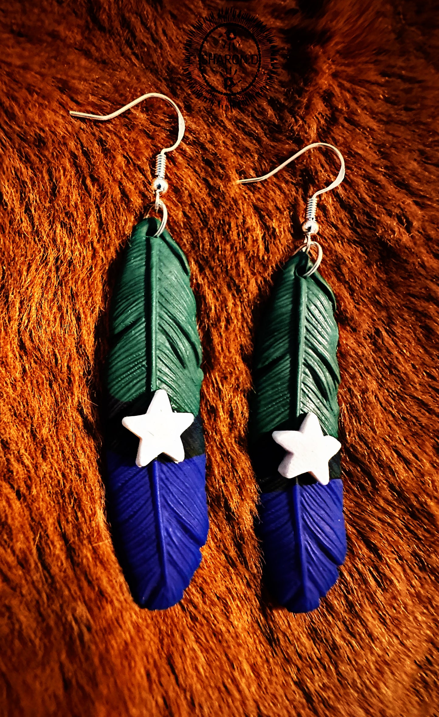 Torres Strait Flag Feather Earrings - Silver Hooks