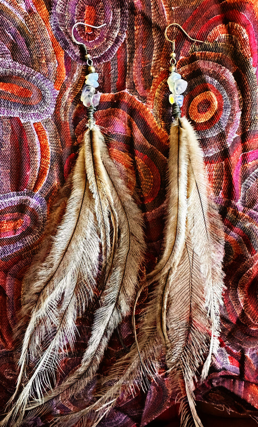 Opalite Emu Feather Earrings