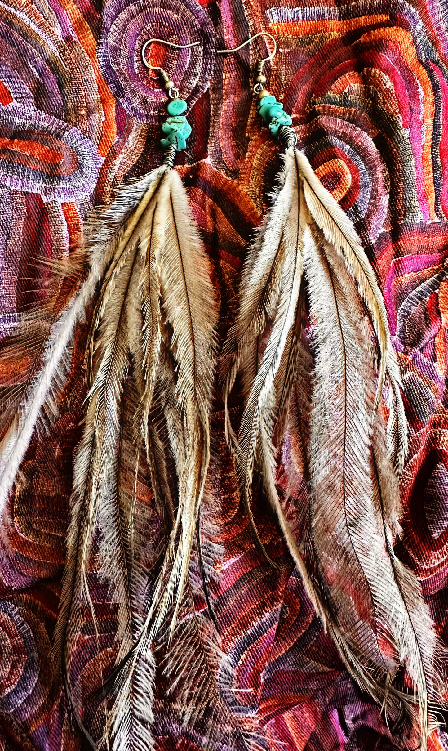 Turquoise Emu Feather Earrings