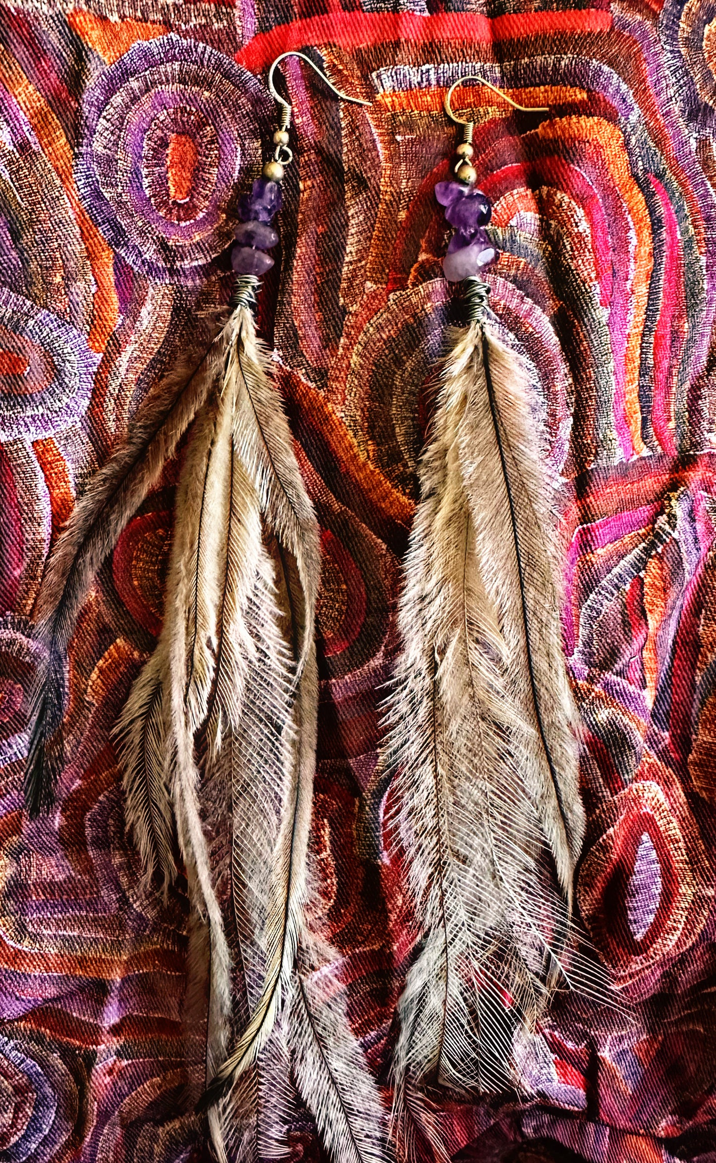 Amethyst Emu Feather Earrings