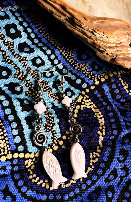Hunting, Fishing, Loving Everyday Clover and Fish Shell Earrings