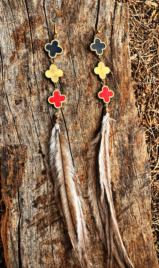 PreOrder-Designer Inspired Aboriginal Emu Feather Gold Earrings
