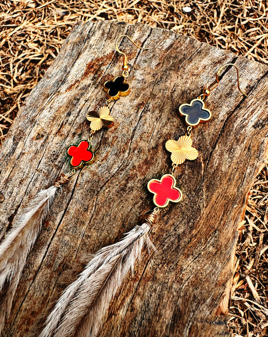 PreOrder-Designer Inspired Aboriginal Emu Feather Gold Earrings