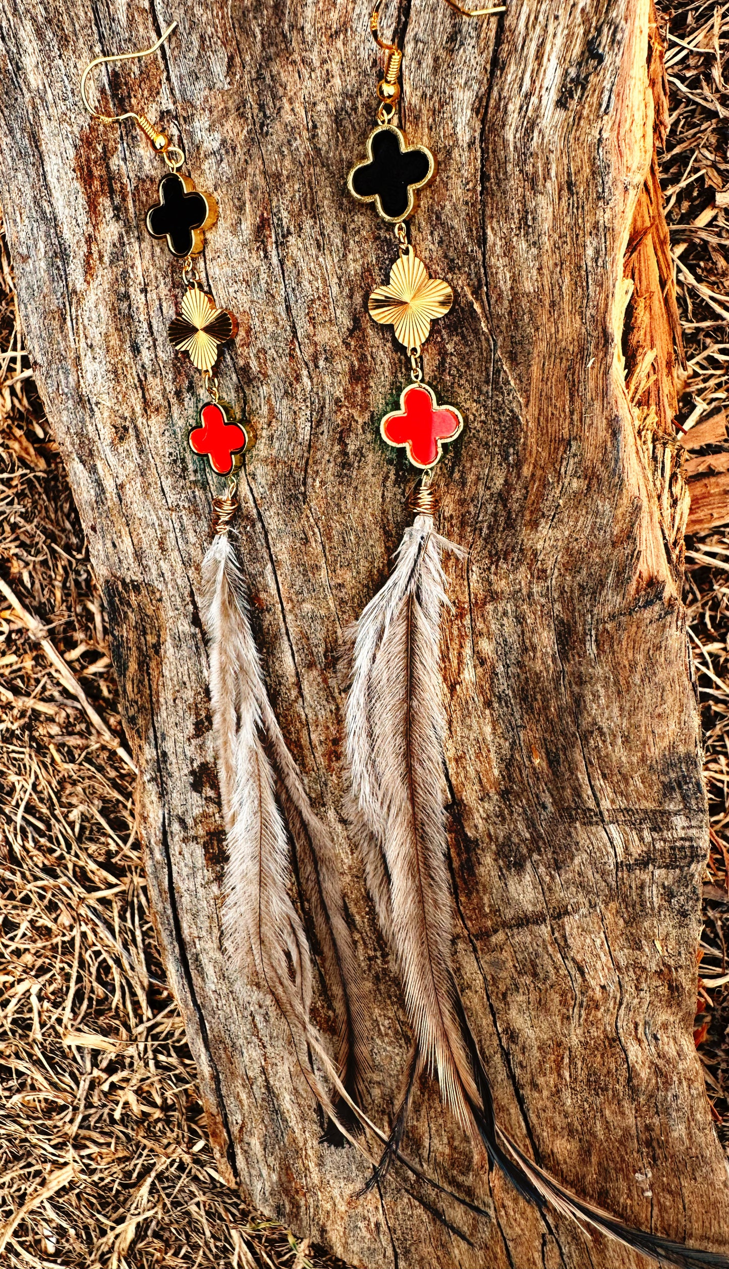 PreOrder-Designer Inspired Aboriginal Emu Feather Gold Earrings