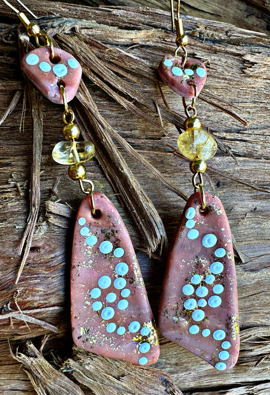 Water holes Poly Clay Earrings with Citrine