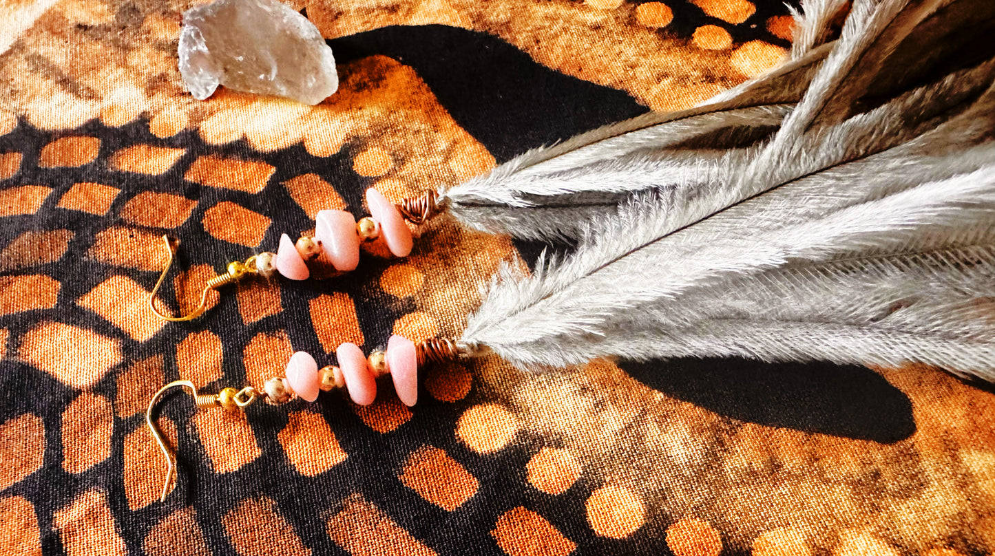 Pink Opal Gold/Copper Emu Earrings