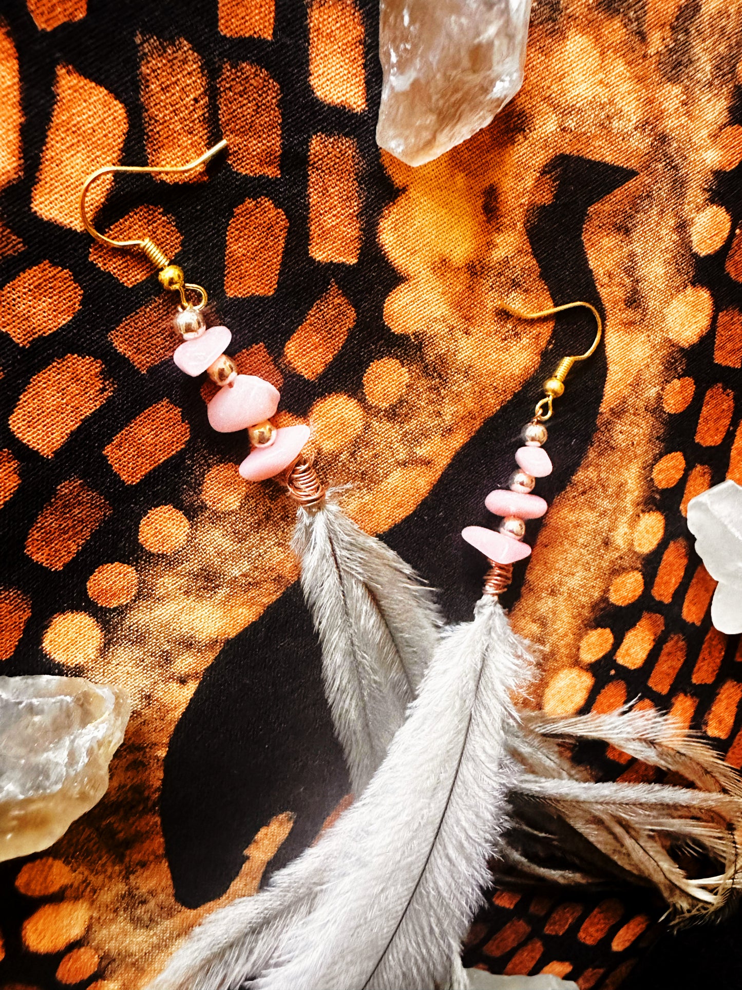Pink Opal Gold/Copper Emu Earrings