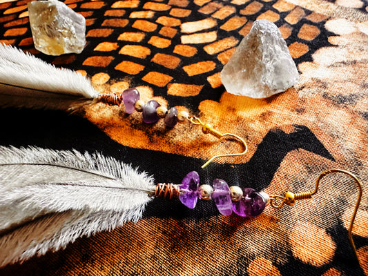 Amethyst Gold/Copper Emu Earrings