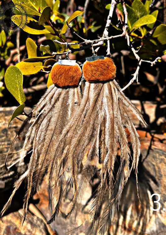 3. Red Kangaroo & Emu Feather Earrings