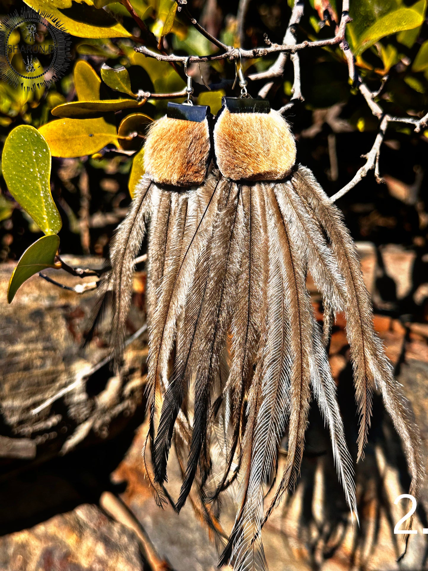 2. Red Kangaroo & Emu Feather Earrings