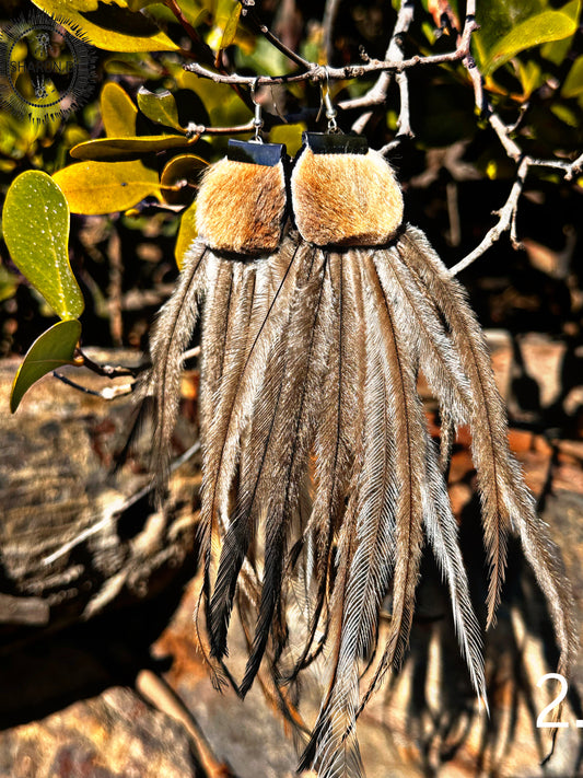 2. Red Kangaroo & Emu Feather Earrings