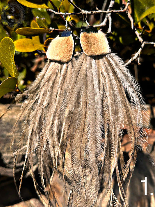 1. Red Kangaroo & Emu Feather Earrings.