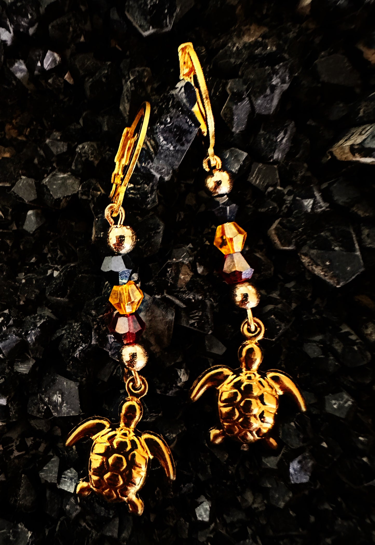 Gold Glass Crystal Turtle Hoop Earrings