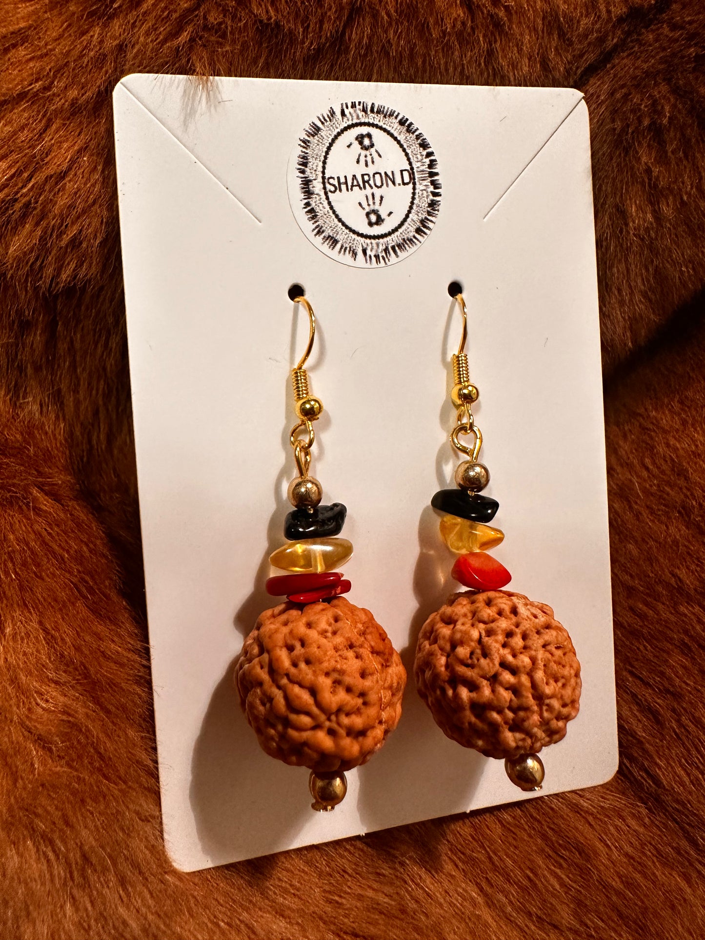 Aboriginal Crystal Quandong Gold Earrings