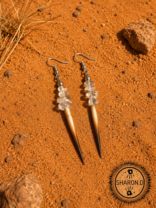 Clear Quartz Echidna Quill Earrings